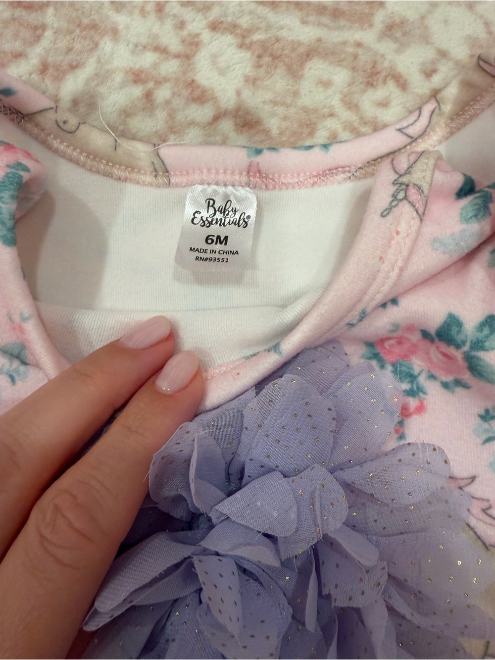 Baby Essentials Pink Floral Top with Lilac Tulle Flower